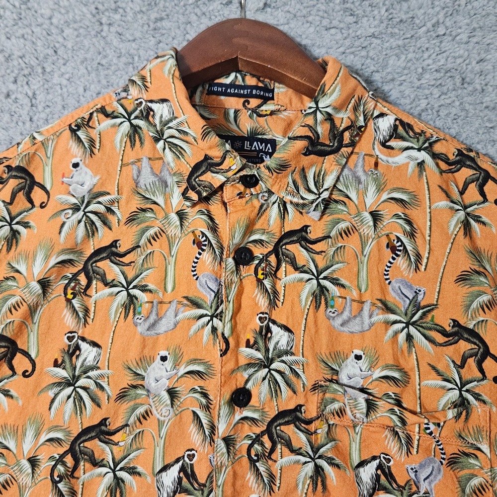 Baja Llama Shirt Mens Small Fight Against Boring Monkeys Orange Geometric Bright
